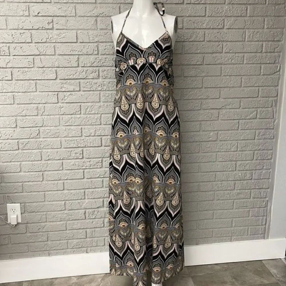 DKNY Jeans Paisley Print Multicolored Halter Maxi Dress Size M